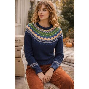 MODCLOTH Blue Green Pink Fair Isles Pullover Sweater Top  Women's Size XS